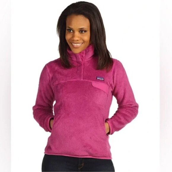Patagonia Re-Tool Snap-T Fleece Pullover M Dark Star Pink X-Dye Warm Cozy Pocket - Picture 2 of 5